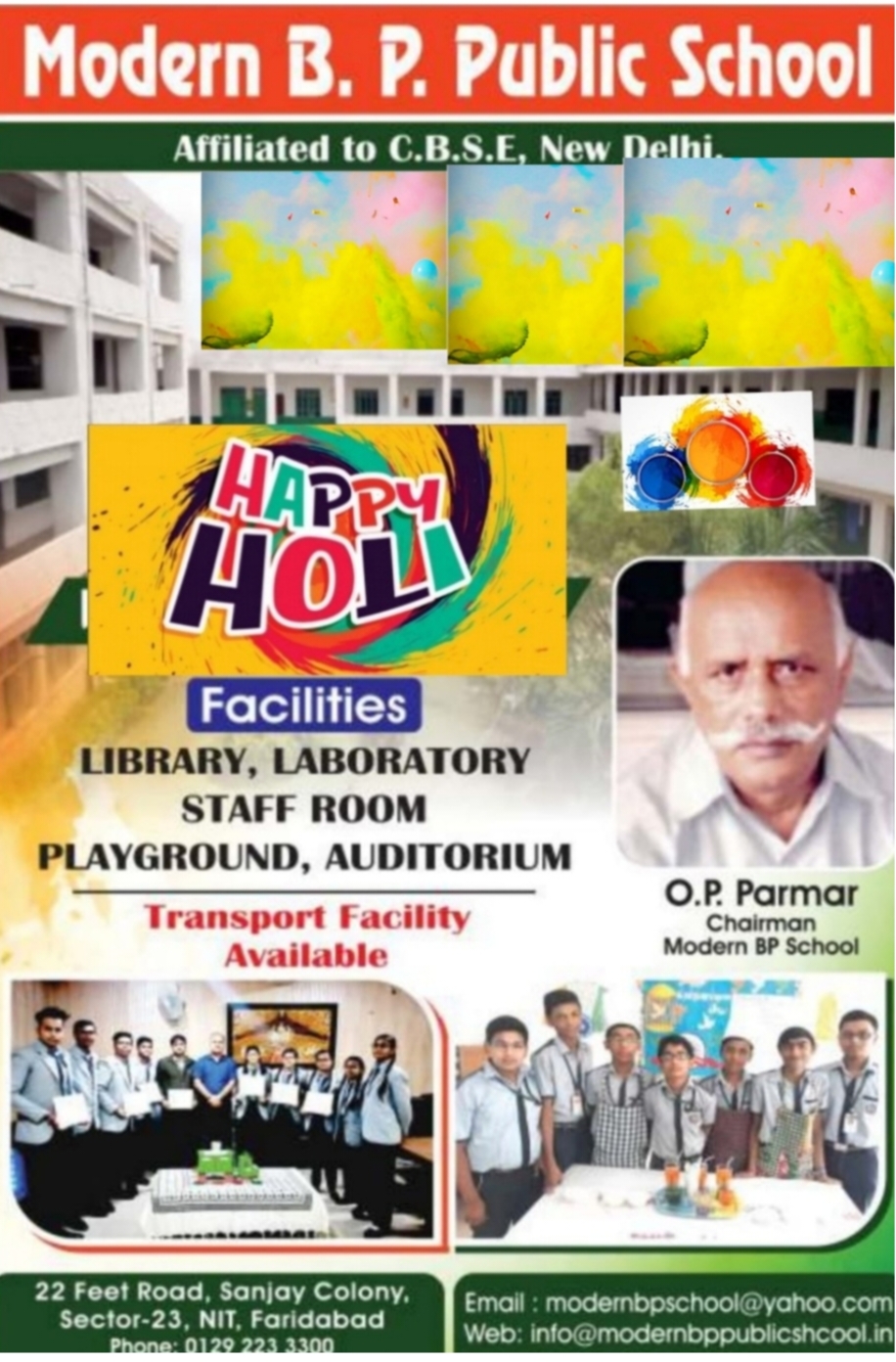 Happy holi wish by modern bp school