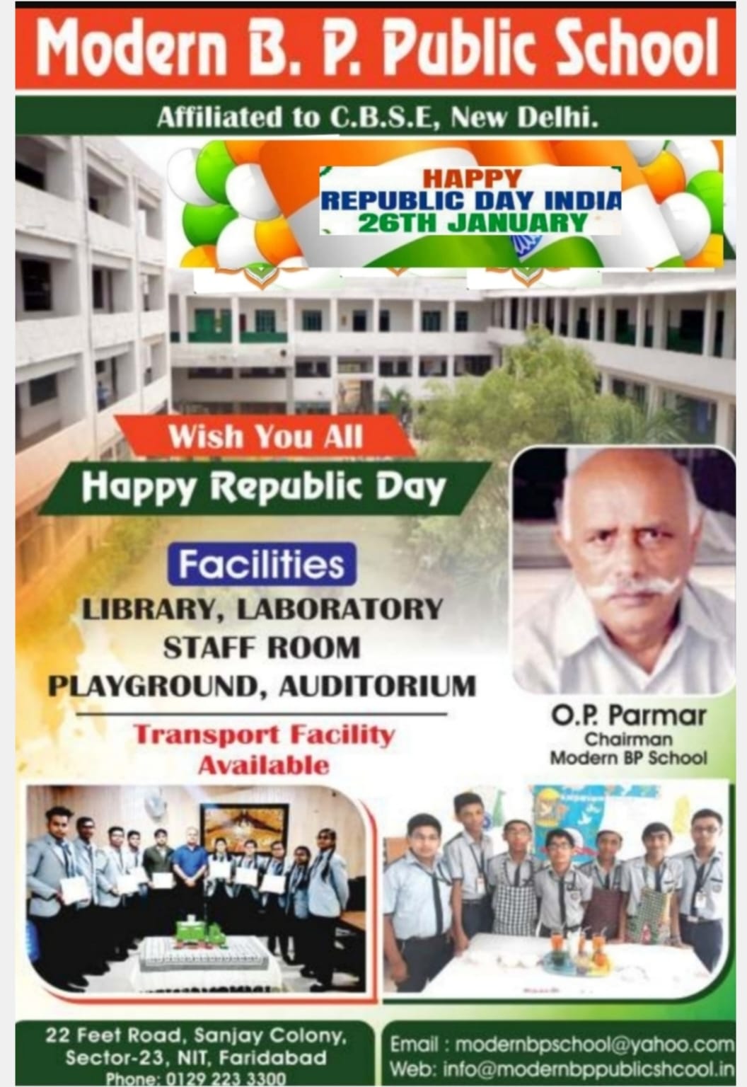 Happy repulic day wish by modern bp school